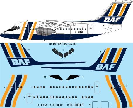 144-1207 BAF British Air Ferries BAe 146-100 (Farnborough 82) laser decal
