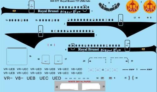 144-1177 Royal Brunei 737-2M6/Adv laser decal with screen print details