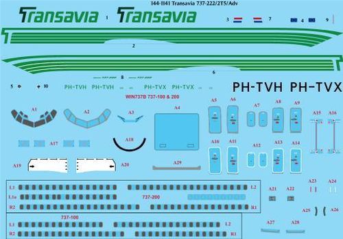 144-1141 Transavia 737-200 laser decal with screen print details