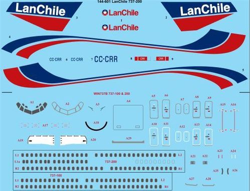 144-601 Lan Chile 737-200 laser decal with screen print details