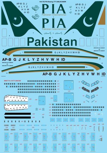 144-753 PIA Pakistan 777-240LR/340ER laser decal with screen print details