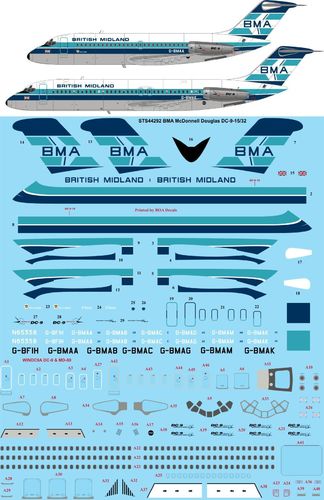 STS44292 BMA British Midland DC-9-15 / DC-9-32 Screen printed decal